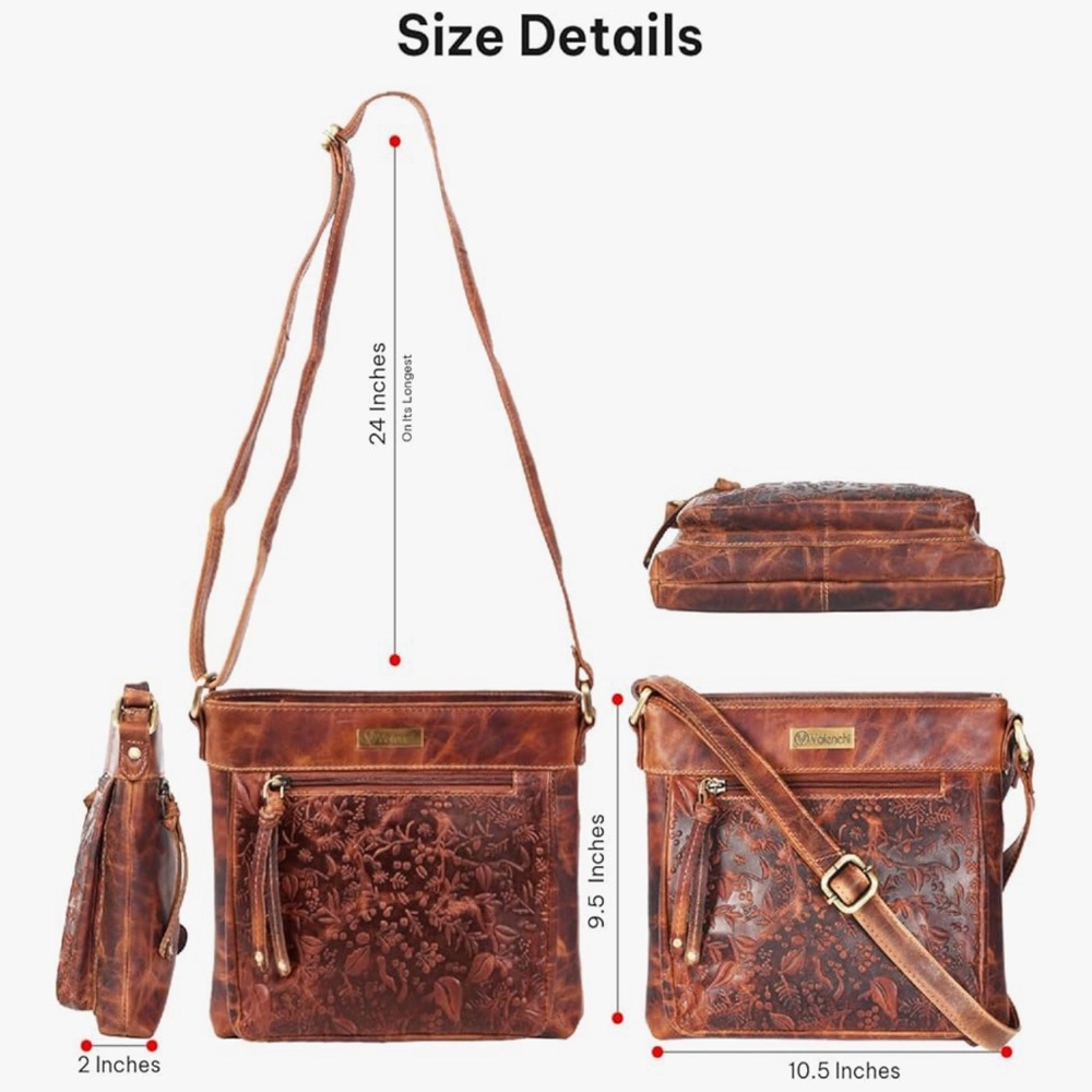 Valenchi Leather Crossbody with Embossed Floral Panel - Picture 9 of 9